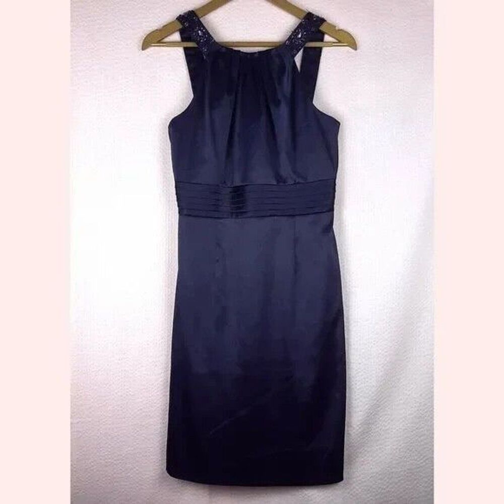 Antonio Melani Women Sheath Purple Sleeveless Embellished Straps Pleated Size 2